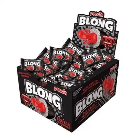 Rágógumi Blong Black Peccin piros gyümölcsös töltelék, 5 g, 40 db