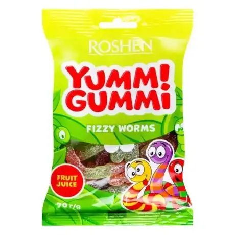 Fizzy Worms Yummi Gummi Roshen zselé, 70g